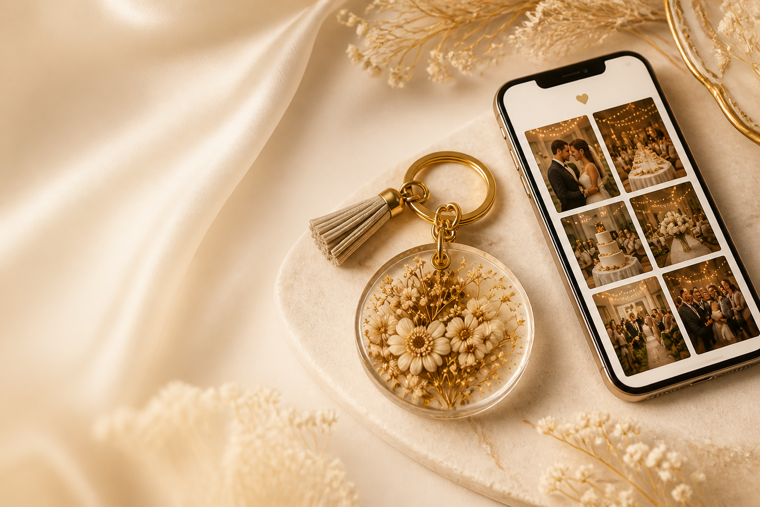 Bijou souvenir NFC et album photo de mariage sur téléphone