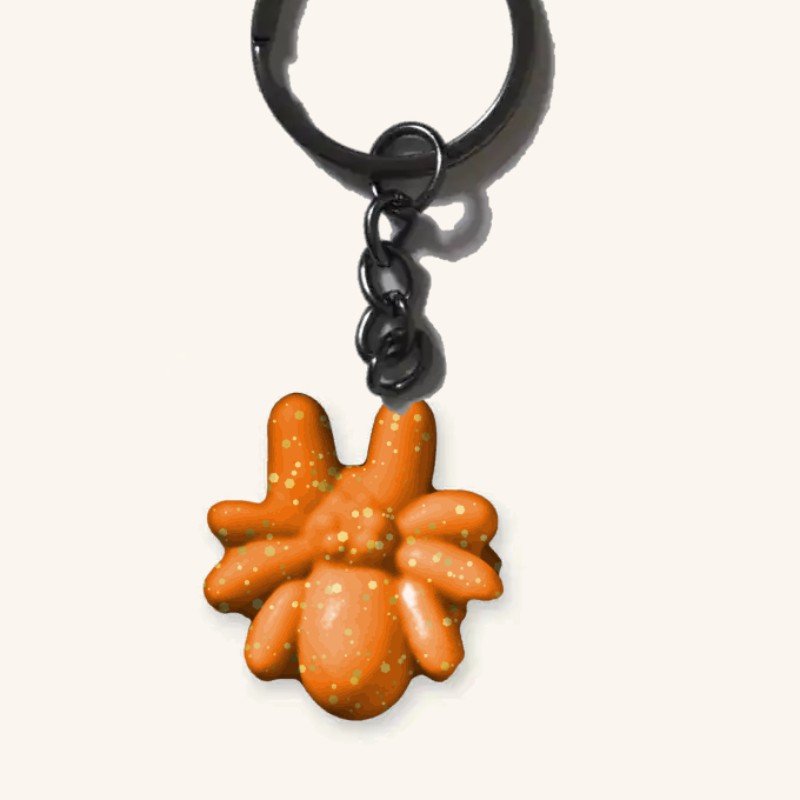 Porte-clés Halloween araignée orange en résine, paillettes or, anneau chaînette noir